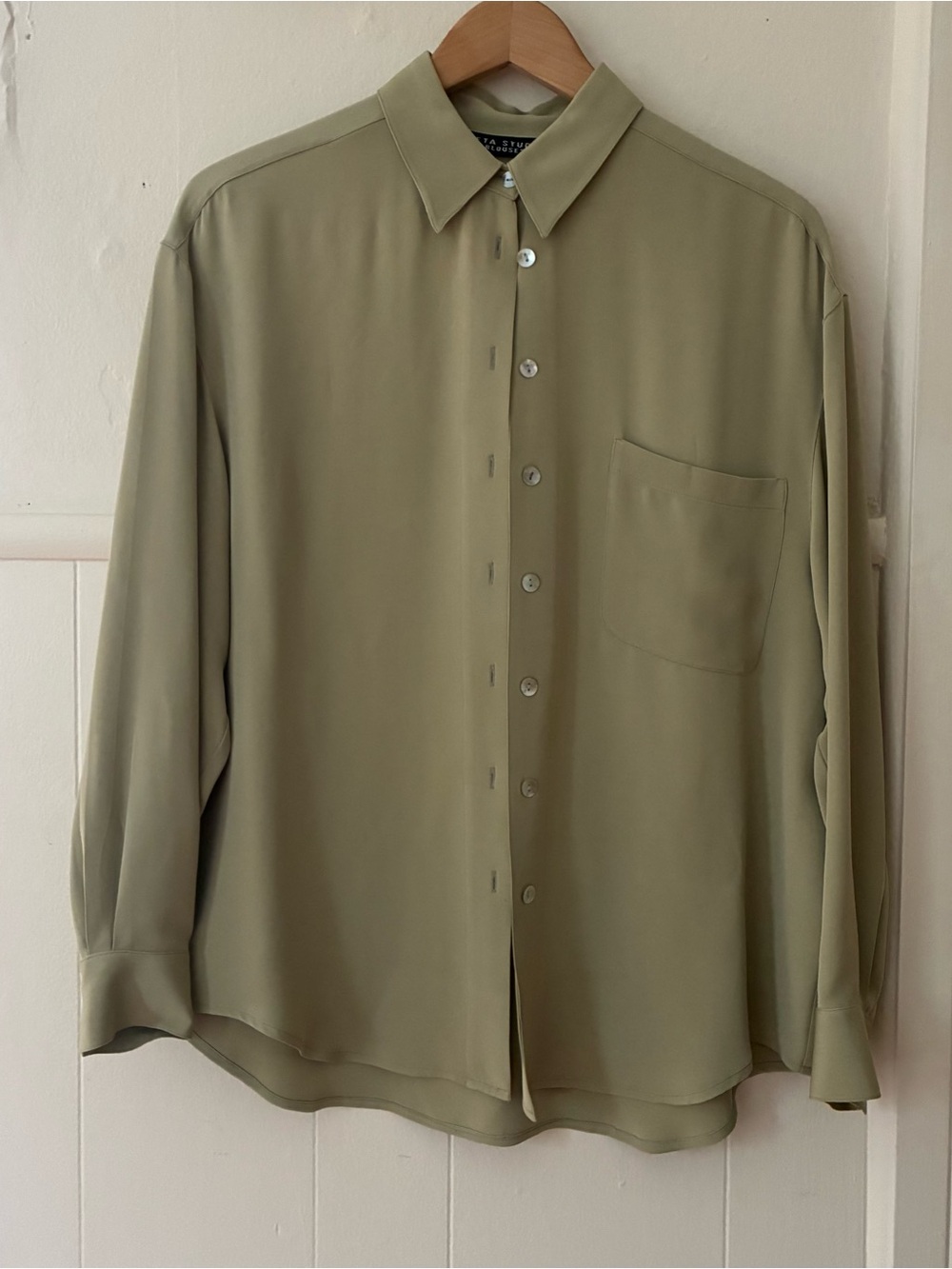 Classic women’s  Button-Up Shirt in sea foam Green silk